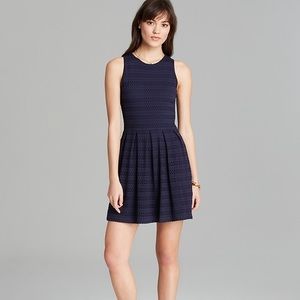 AQUA | Navy blue eyelet skater knit dress